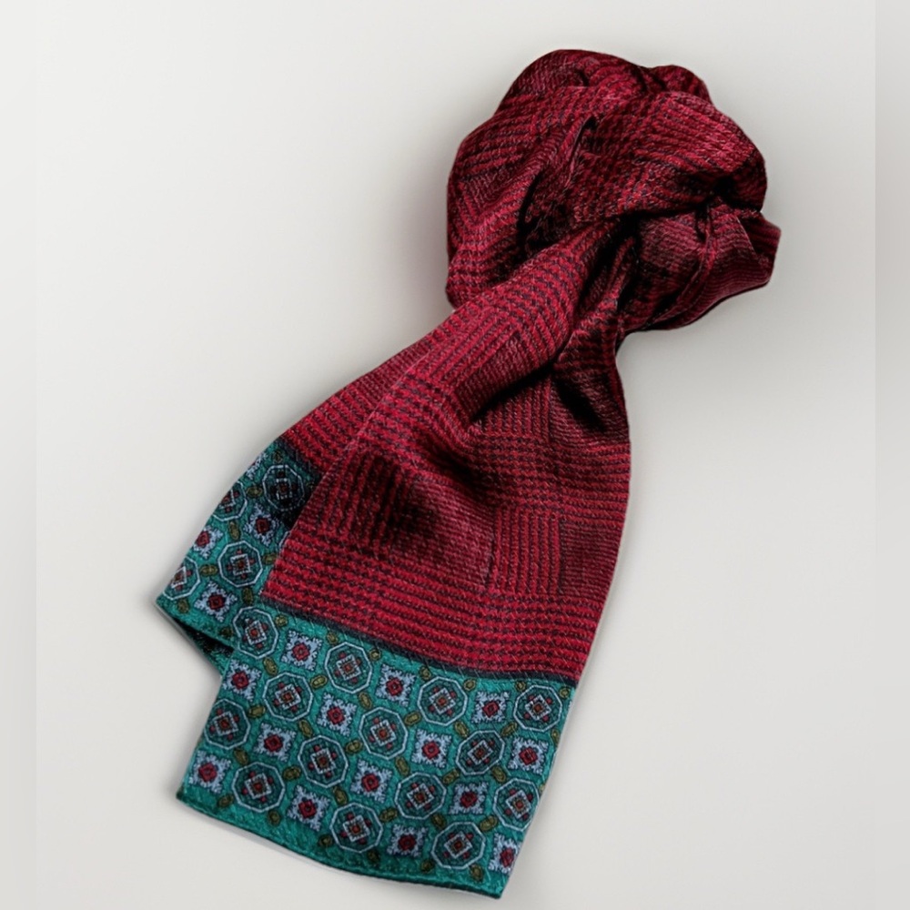100% Silk Vintage Echo Ruby Green Pattern Scarf W… - image 4